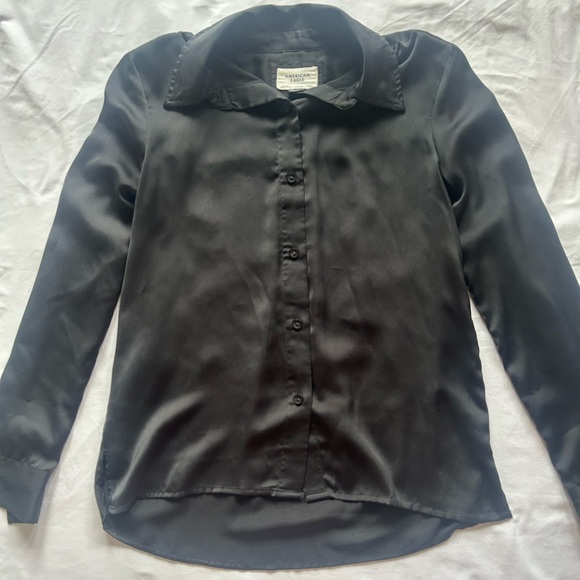 American Eagle Outfitters Tops - AE Black Button Up Satin Blouse Size XS